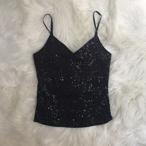 Black Mesh Sequin Tank Top - Medium
